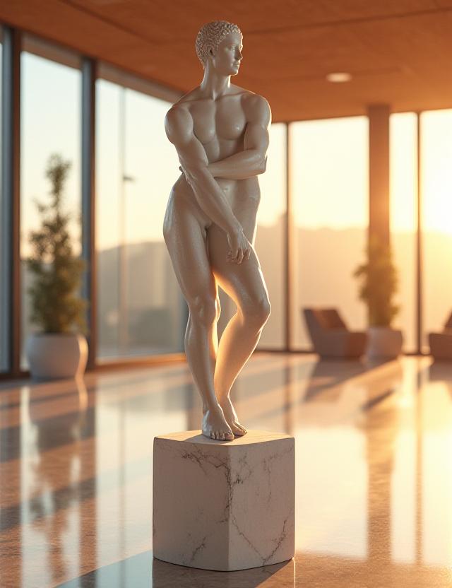 Statua classica in luce calda presso Olimpia Rinascimento Sport